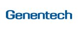The Genentech logo tells a story with its company name in blue, bold, rounded letters set against a light gray background.